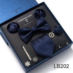 Boyun bağları Erkek kravat seti lüks hediye kutusu ipek kravat 8pcs paketleme şenlikli şenlikli şimdiki cravat cep kareleri tatil erkekleri 231019