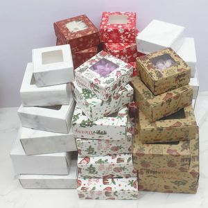 Caixas de jóias 10pcs caixa de presentes multi tamanho com janela estilo marmorizado pacote de papel kraft para jóias festa suppiles 231019