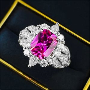 Ценное женское кольцо с розовым бриллиантом, 100% настоящее серебро 925 пробы, вечерние обручальные кольца для женщин, свадебные украшения для помолвки