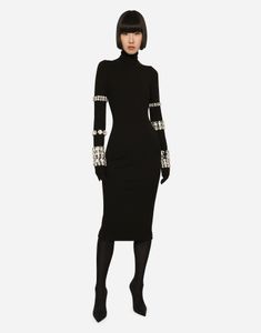 2023 Runway Empire Crew Neck Long Sleeve Black Dress for Women