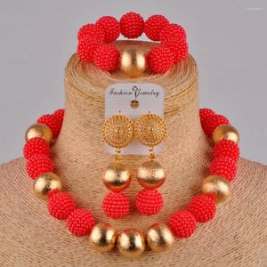 Комплект ожерелья и серег Majalia, африканские модные свадебные украшения, Нигерия, красные бусины из бисера Js-3