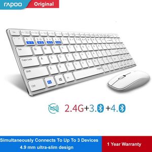 Комбинация клавиатуры и мыши Rapoo 9300M Многорежимная беспроводная комбинированная комбинация Easy Switch Bluetooth 2 4G Подключение к 3 устройствам Тонкая клавиатура из алюминиевого сплава 231019