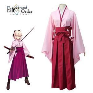 Cosplay Sakura Sabre Kimono Okita Souji Kader Büyük Sipariş FGO Japon Anime Cosplay Red Costumecosplay