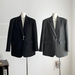 Женские костюмы, дизайнерский блейзер из материкового Китая, женская офисная одежда из полиэстера, повседневная куртка 2023, осеннее пальто черного цвета