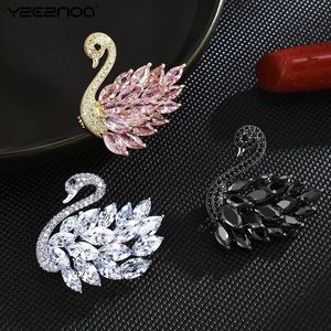 Pimler broşlar büyüleyici kristal swan broş moda takı rhinestone hayvan kadın ve kızlar için kübik zirkonya kuş dekorasyon 231020