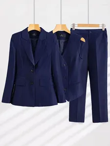 Erkekler Suits Kadın Takım 3 Parça Setleri 2023 Uzun Kollu Moda Vintage Blazer Yelek Pantolon Kolsuz Yelek Ofis Bayanlar
