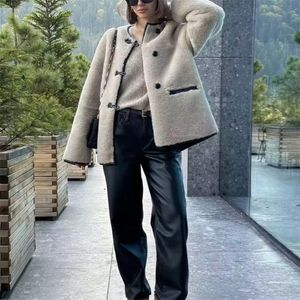 Женские куртки UNIZERA 2023, осень-зима, модная повседневная универсальная свободная куртка из овечьей шерсти с круглым вырезом, пальто 231020