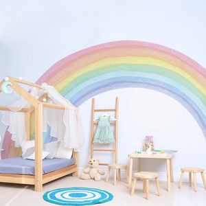 Adesivos de Parede Grande Arco-Íris Pastel Adesivos de Parede Mural Berçário Kids Room Decalques de Parede Baby Shower Playroom Decorações Baby Boy Girl Presente 231020