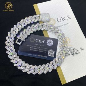 Pass Diamond Tester Gra Moissanite Diamond 20mm Wide 2rows 925 Sterling Silver Cuban Link Chain for Rapper Hip Hop Necklace