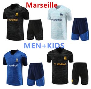 2023 2024 Marseilles Futbol Formaları Kısa Kollu Yelek Guendouzi Milik 2023/24 Marsilya Terzini Erkekler Çocuklar Maillot De Foot Futbol Üniformaları Eğitim Takım