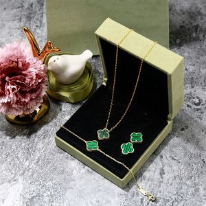 Cleef marca de moda única flor ágata trevo de ouro colar pulseira brinco conjunto 4/quatro joias de grife para mulheres