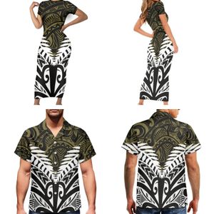 Temel gündelik elbiseler polinezya kabile pohnpei totem dövme yazdırıyor çift kıyafetler yaz uzun bodycon tişört elbise kraliyet sanat eşleşen çift set 231020