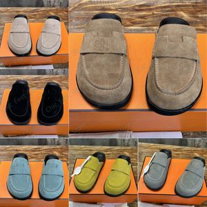 GO MULE Rahat Mules Sandalet Tasarımcısı tıkanık Düz terlikler Slayt Klasik Ayakkabılar Süet Buzağı Dökümü INSOL Kauçuk Sole Beach Sandal 35-44