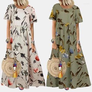 Ethnic Clothing Summer Plus Size Women's Vintage Fresh Floral Dress Round Neck Short Sleeve Loose Casual Long Dresses Caftan