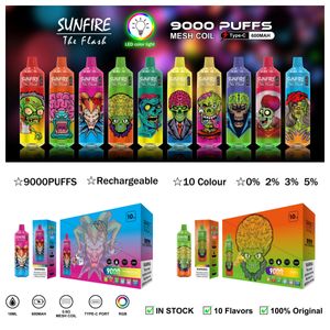 Sunfire Tornado 9000 Vapes Pods Vaper Desechables сетчатой катушка RGB Puff 12k 10K 9K 7K Tornado 7000 9000 10000 12000 Парной дым. Курение одноразовое вейп -батончики с большим взрывом.