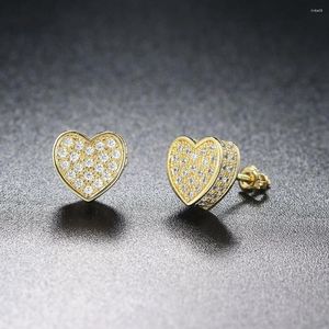 Brincos de luxo coração para mulheres cor dourada hip hop gelado zircônia cúbica orelha acessórios de joias de moda atacado ohe102