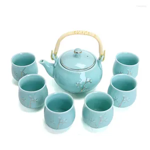 Наборы чайной посуды Чайный сервиз в китайском стиле Бытовая керамическая чашка Чайник с петлевой ручкой Современный простой 6 шт. Бутылка для холодной воды Поднос для сухой заливки