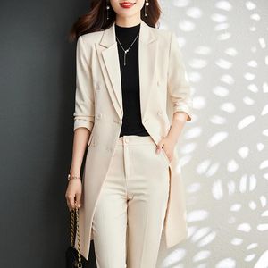 Erkek Suitler Haki Yüksek Kaliteli Kadın Tekdüze Sonbahar Uzun Resmi Bayanlar Blazer İş İş Giyim Ofis Pantolon Ceket Setleri