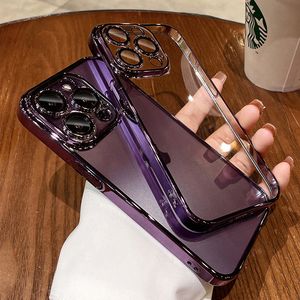 Роскошный титановый цвет с глянцевым покрытием, прозрачная защитная пленка для объектива камеры, мягкие чехлы из ТПУ, прозрачные противоударные чехлы для iPhone 15 14 13 12 11 Pro Max XR XS 8 7 Plus