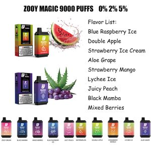 ZOOY MAGIC 9000 Puff Электронная сигарета Одноразовая ручка для вейпа 650 мАч Перезаряжаемые вейперы Desechable Puff 9k 16 мл Предварительно заполненная корзина Одноразовые капсулы для устройств 0% 2% 5% Vapes Bar