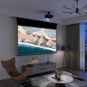 Retro Yansıtıcı Tavan / Ortam Işığı Reddedilen Gücü Max Electric Roll Up Sekme Aziz Projeksiyon Ekranı UST Projektörleri Ev Sineması
