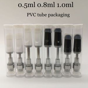0.5ml 0.8ml 1.0ml Ceramic Cartridge PVC Tube Packaging 510 Thread Atomizer Empty 2.0mm Thick Oil Holes Carts White Black Allow Customize