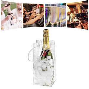 Buz Kovaları ve Soğutucu Şarap Çantaları PVC Anti Sızıntı Torbası Şeffaf Soğutmalı Şampanya Kırmızı Şişe Viski Katlanabilir Eko Plastik Tote 231023