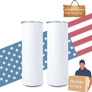 Neue US-CA-Aktie 20oz Edelstahlbecher Sublimationsrohlinge Slim Straight Tumblers Wasserflasche Outdoor Camping Vakuumisoliertes Trinken