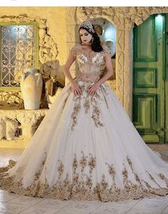 2024 vintage dubai índia vestido de casamento mangas curtas marfim e ouro rendas apliques duas peças a linha vestidos de noiva cristais frisado clássico longo vestidos de noiva