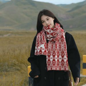 Sonbahar ve kış aylarında kadınlar için etnik stil taklit örgü eşarp, yeni kalınlaşmış ve sıcak seyahat fotoğrafları, Noel Eşarp 231015