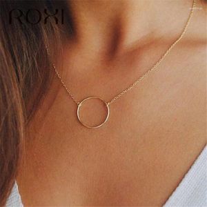 Pendants ROXI Simple 925 Sterling Silver Necklace Karma Round Circle Pendant For Women Fashion Clavicle Chain Statement