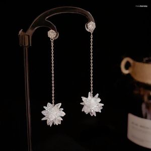 Dangle Küpeler Cogonia Zirkon Çiçeği Kadınlar için Korece 925 Gümüş İğne Tasarımcı Damla Küpe Orijinal Takı Toptan