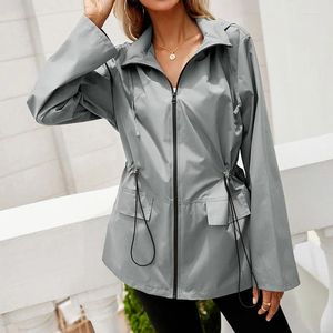 Kadın Trençkotları Sonbahar/Kış Hoodie Bel Yağmur Ceketi Zip Yağmur Contanı Açık Dağ Giyim Kadın Giysileri Tasarımcısı