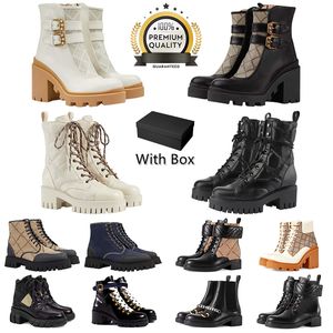 Tasarımcı Bayan Botlar Yüksek Topuklu Ayak bileği Boot Gerçek Ayakkabı Moda Kış Sonbahar Martin Kovboy Deri Kapiteli Dantel Up Kadınlar Kış Ayakkabı Kauçuk Kaba Sole 35-40