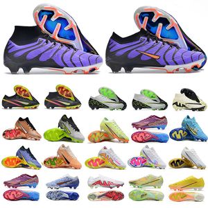 TN Plus Mercurial Superfly 9 Elite FG Футбольные бутсы для твердого грунта Дети Мужчины Mbappe Shadow Черный Хром Hyper Royal XXV Металлик Серебристый Фиолетовый Черный ФУТБОЛЬНЫЕ бутсы