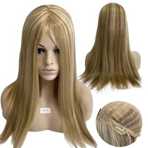24 inches European Virgin Human Hair Blonde Color 60# Piano 10# Silky Straight 4x4 Silk Top Jewish Wig for White Woman