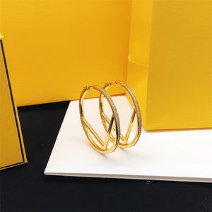 Gold Circular Letter F Charm Earrings Women Fashion Designer Luxury Silver Earring High Quality Sparkling Diamond Earrings Jewelry