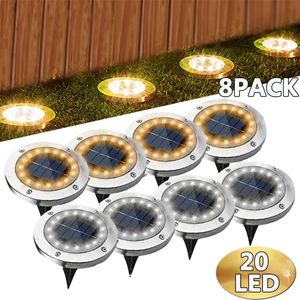 Garden Decorations 8/20LED Solar Power Disk Light Outdoor Garden Solar Underground Light Deck Light Spotlight Buried Solar Led Lamp Garden Decor 231023