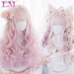 Sentetik peruklar lm sentetik peruk uzun ombre pembe peruklar doğal dalgalı ısıya dayanıklı lif kadınlar için cadılar bayramı cosplay lolita harajuku günlük wigl231024