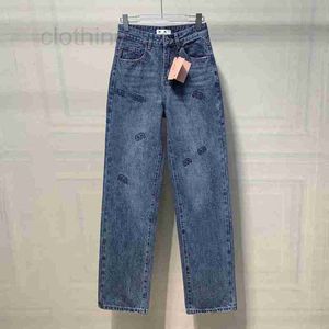 Kadınlar kot tasarımcı kaliteli kadın sonbahar yeni m jeans işlemeli arka kemer düz tüp gevşek çok yönlü bel pantolon wun7