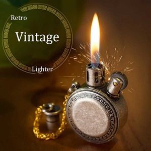 Lighters Classic Vintage Pocket Saat Kerosen daha hafif mini taşınabilir benzin yağı yuvarlak metal sıra dışı koleksiyon erkek hediyesi