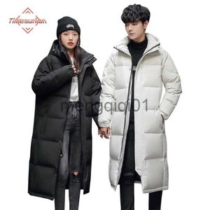 Parkas masculinos versão coreana homens jaqueta sobre o joelho engrossar longo pato descoberta casaco casais com capuz quente inverno amantes roupas mulheres j231024