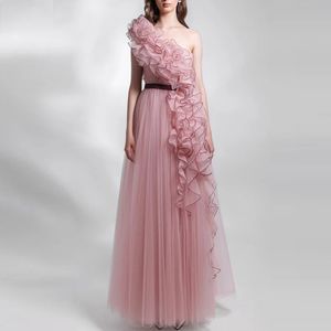 Prenses Allık Pembe Yumuşak Tül Uzun Balo Elbiseleri Kollu Kat Uzunluğu Akşam Elbiseleri Resmi Parti Elbise Kore Gelin Elbise