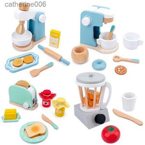 Outros brinquedos Brinquedos de madeira Cozinha Pretend Play House Toy Simulação de madeira Torradeira Máquina de café Misturador de alimentos Crianças Educação precoce GiftL231025