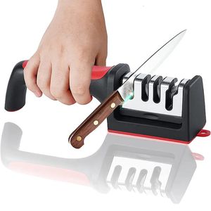 Sharpeners 4in1 Knife Sharpener Stainless Steel Quick Sharpening Tool Stable NonSlip Base for kitchen knives Grip Rubber Handle 231023