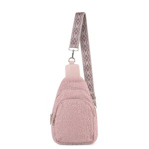 Bolsas de dia sherpa com zíper duplo, bolsas coloridas de lã com alça de ombro para guitarra jacquard, bolsa de ombro ao ar livre DOMIL2418