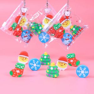 Sevimli çizgi film mini silgi neşeli Noel lastik çocuklar okul düzeltme malzemeleri eğlenceli Noel hediyeleri kalem silgileri