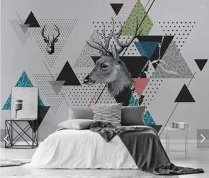 Обои скандинавские абстрактные геометрические обои с изображением лося, фреска для гостиной, домашний декор стен, рулоны бумаги, контактные 3d фрески