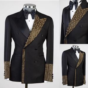 Elegant Mens Suits For Wedding Gold Beading Formal Groom Man Tuxedos Tailore Made Only One Jacket