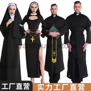 Traje temático 2023 trajes de Halloween para homens e mulheres freiras adulto role-playing cosplay pastor trajes de desempenho de palco J231024